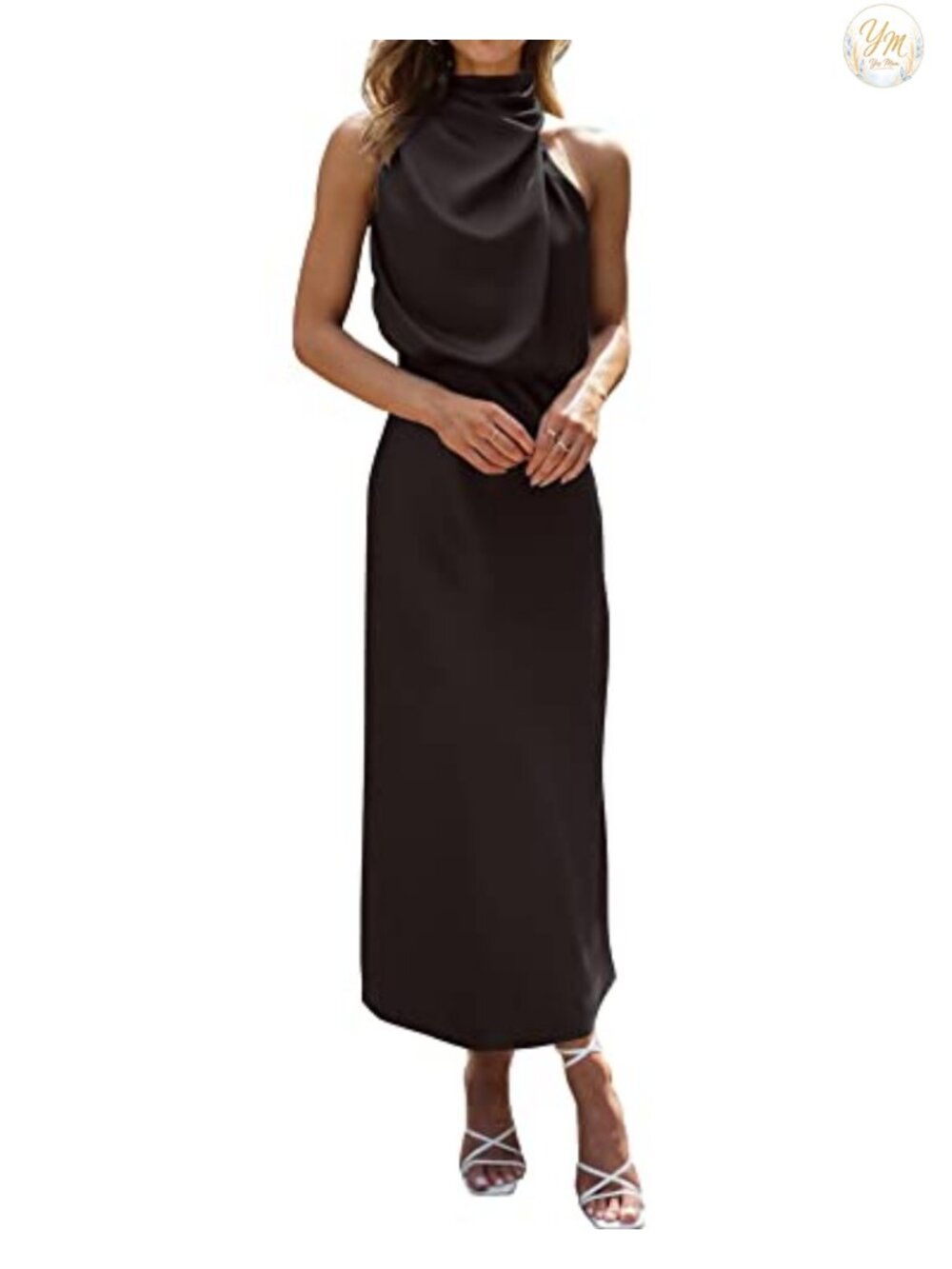 Satin Mock Neck Sleeveless Maxi Dress Formal Cocktail